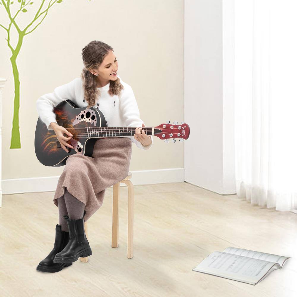 Front. Winado - 41in Acoustic-Electric Guitar, 6 String Cutaway Guitar with EQ-7545R Bass Preamp with Four-Band EQ for Beginner.