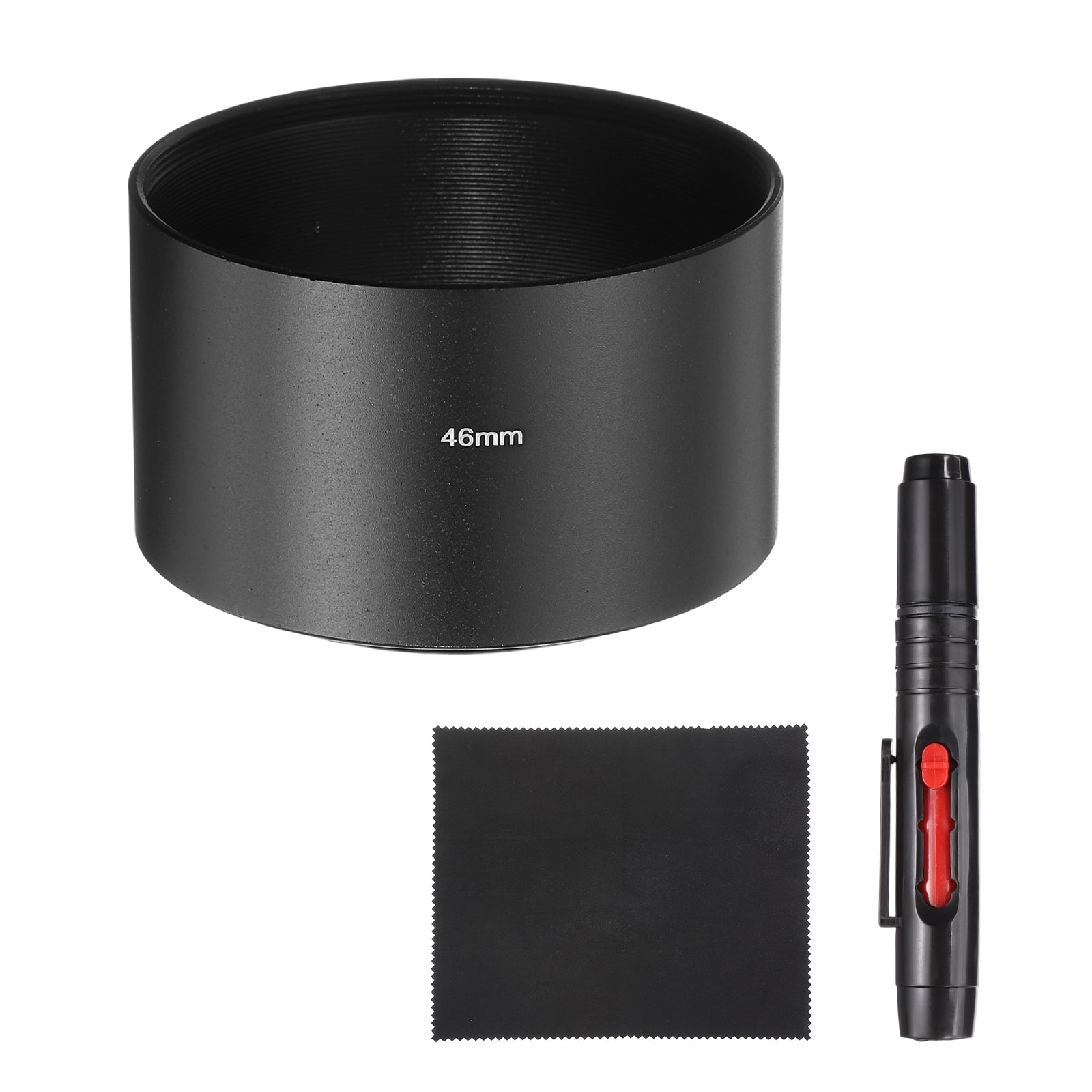 Unique Bargains - Lens Hood Shade, 46mm Long-focus Metal Camera Cap Shade with Cleaning Cloth & Pen - Black