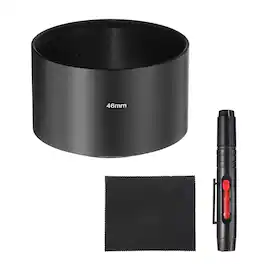 Unique Bargains - Lens Hood Shade, 46mm Long-focus Metal Camera Cap Shade with Cleaning Cloth & Pen - Black