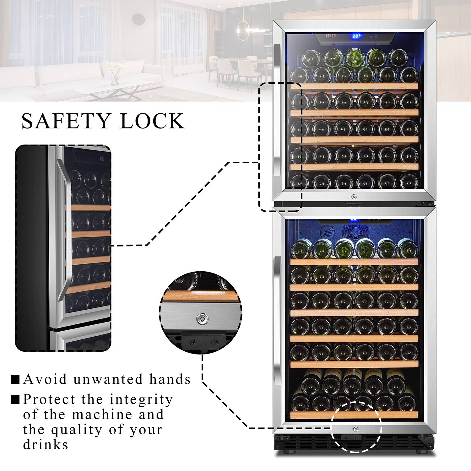 Alt View 14. Lanbo - Freestanding/Built-In 24 Inch 130 Bottle Dual Zone Wine Fridge with Smooth Rolling Shelves and 2 Independent Zones - Black.