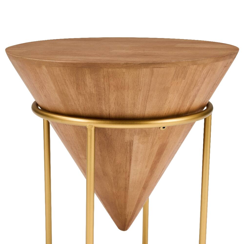 Alt View 4. Loheer - Loheer Wood and Gold Side Table Round Accent Table Cone Shaped - Brown/Gold.