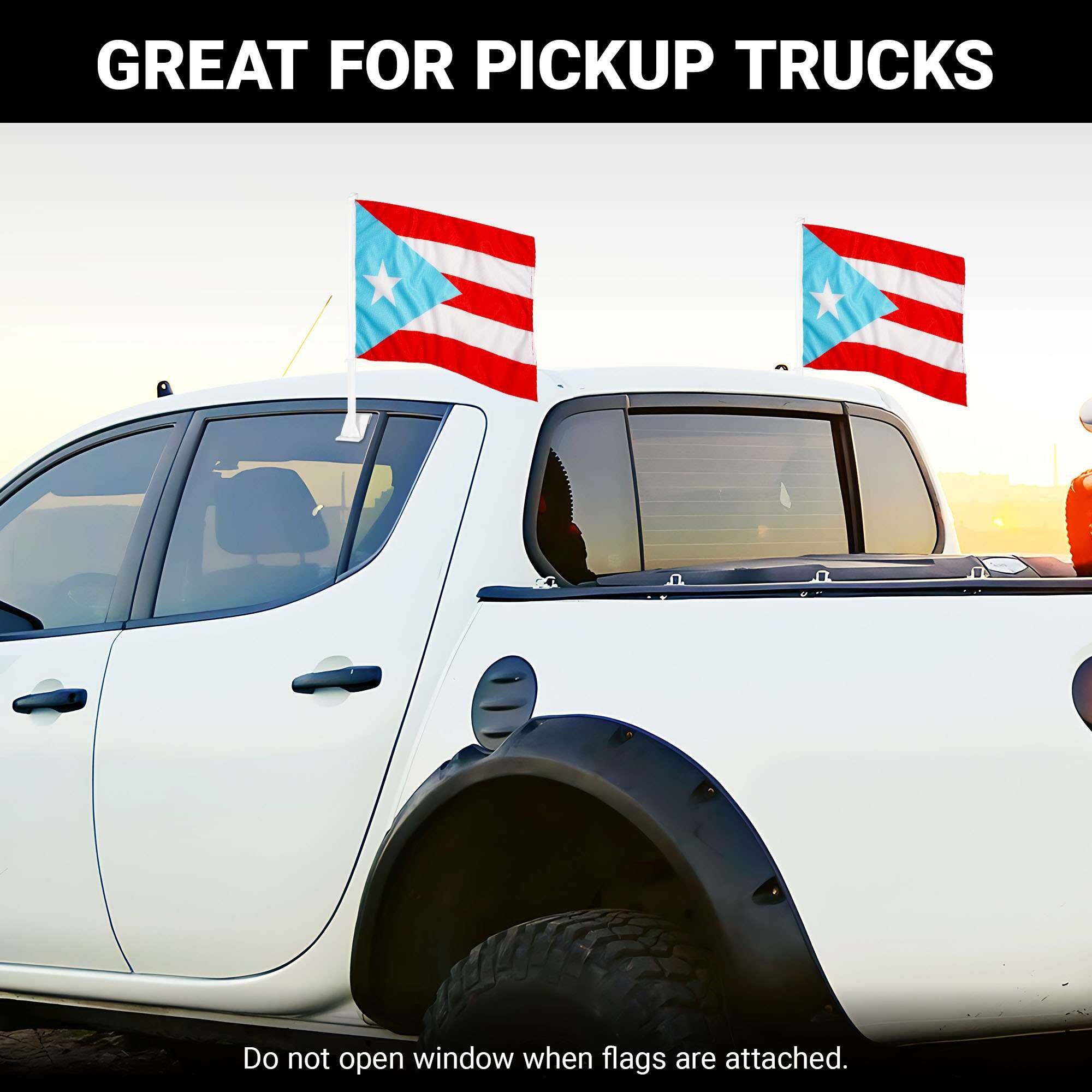 GREAT FOR PICKUP TRUCKS

Do not open window when flags are attached.