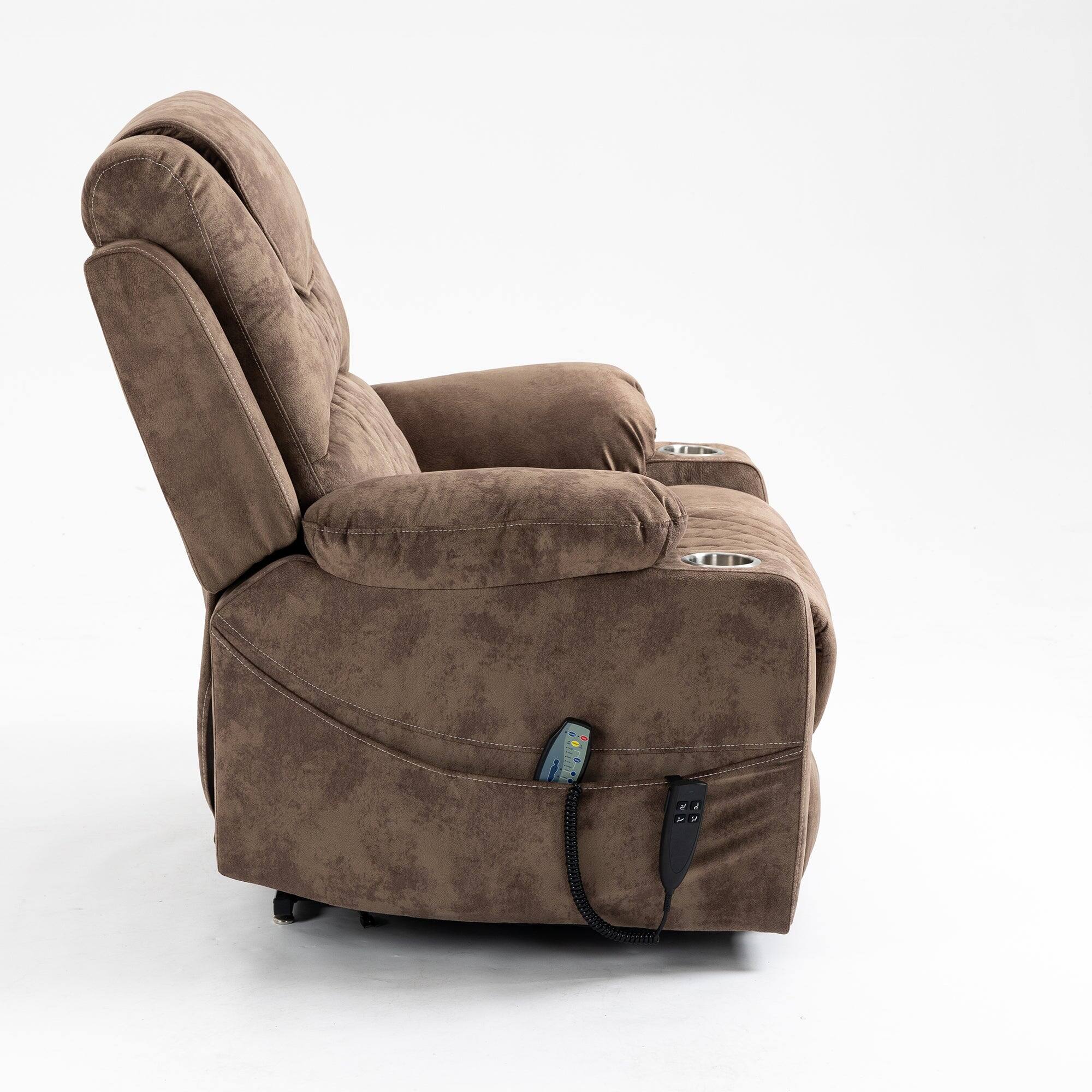Alt View 3. Boyel Living - Oversized 180° Lay Flat Lift Recliner Dual OKIN Motor Massage Heating 400 lbs Capacity Cup Holder For Elderly - BROWN.
