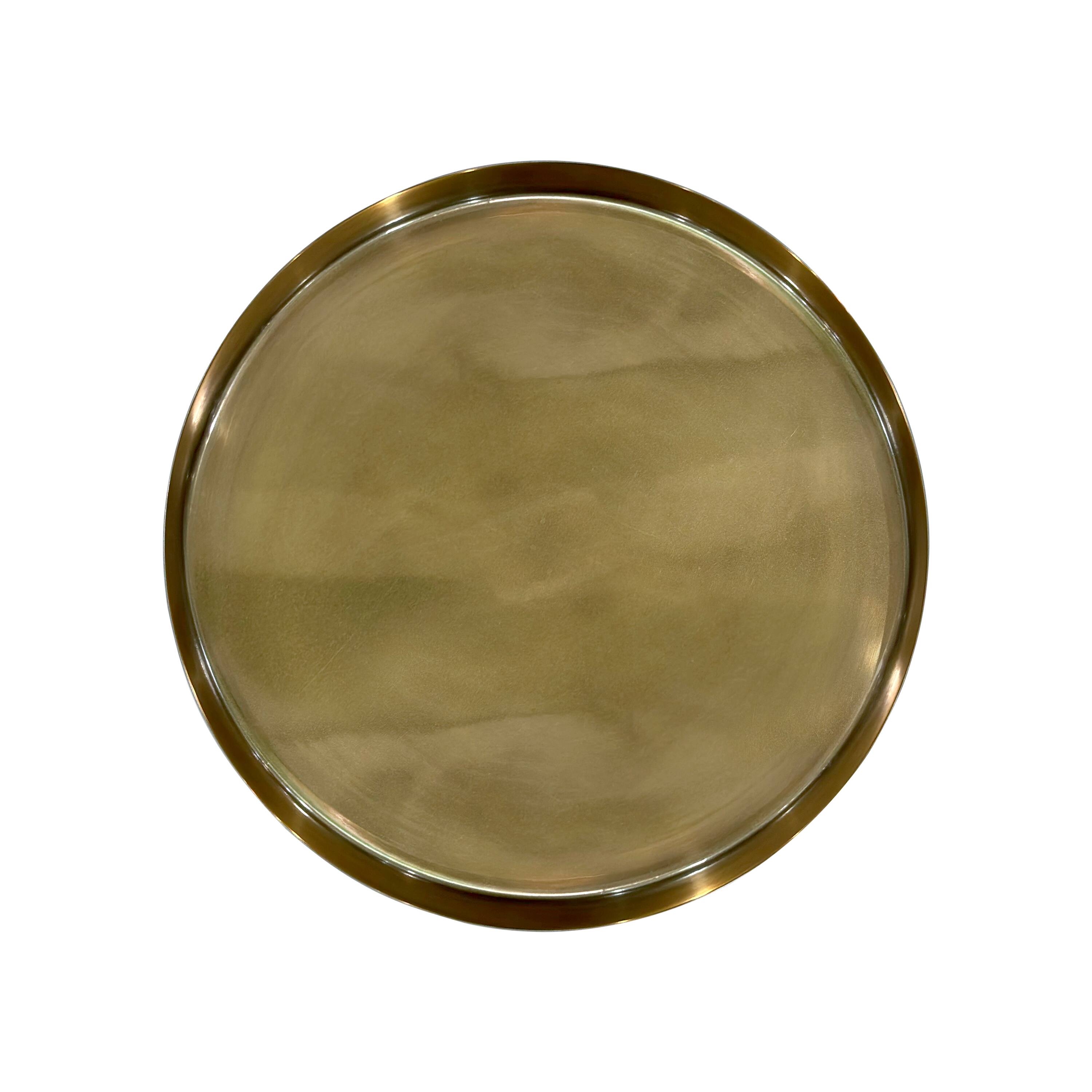 Alt View 3. Manhattan Lane - Ara 12 Inch Side End Table, Vintage Sleek Pillar Base, Round Tray Top - Brass.