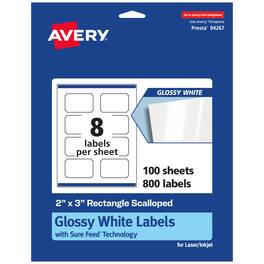 Avery - Glossy Rectangle Scalloped Labels, 2" x 3", 800 Total - White