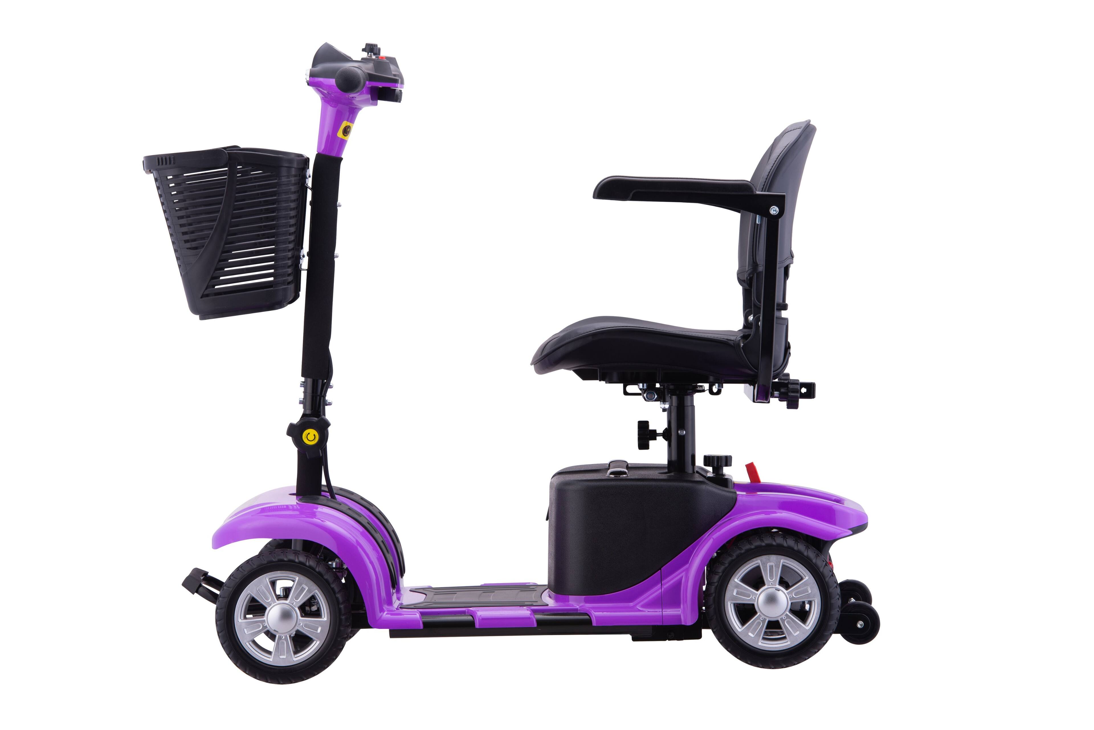 Left. Hover Heart - Foldable Electric Scooter for Seniors, with LED Headlights, Storage Basket & Rechargeable Battery,10 Mile Long Range - purple.