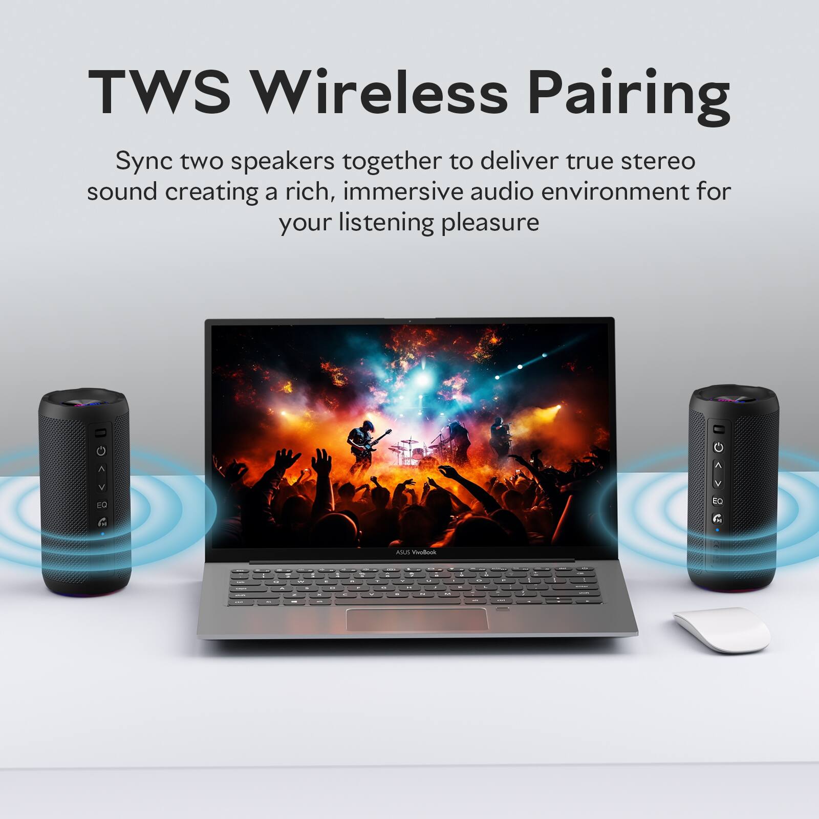 TWS Wireless Pairing

Sync two speakers together to deliver true stereo sound creating a rich, immersive audio environment for your listening pleasure