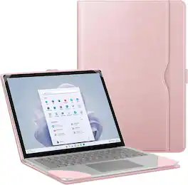 Fintie - Sleeve Case for Microsoft Surface Laptop 8th/7/6/5/4/3/2, 13.5-13.8 Inch, Folio Book Cover with Large Pocket, PU Leather - Rose Gold