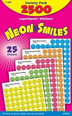Trend Enterprises - superSpots Sticker Variety Pack, Neon Smiles, 2, 500 per Pack - Neon Assorted price history on PriceWatchPro