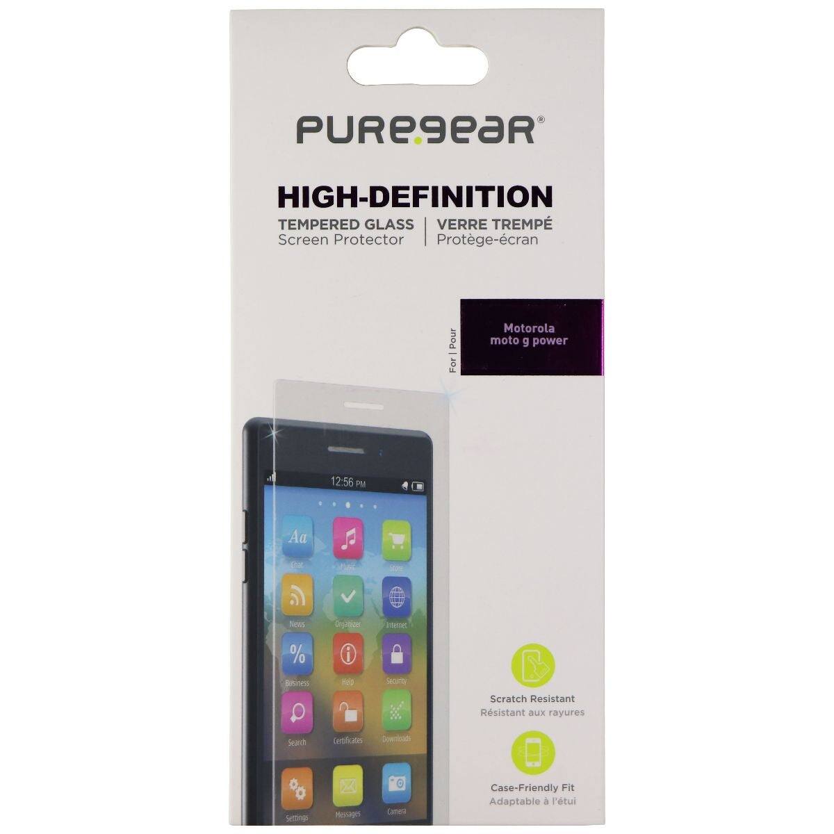 PUREgear HIGH-DEFINITION TEMPERED GLASS VERRE TREMPÉ Screen Protector Protège-écran Pour Motorola moto g power

12:56 PM

Aa

LOR

Noss

%

Ca

i

Pntta

Bininess

ne

Secerity

Scratch Resistant

Résistant aux rayures

Seach

Detfcato

Sowncads

wnthe

Messages

G

Catea

Case-Friendly Fit

Adaptable à l'étui
