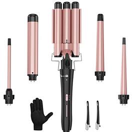 Vulpecula Spade - Curling Wand Set, Curling Iron Interchangeable 3 Barrel Wand Curler with Ceramic Tourmaline Professional 5 in 1 Wand
