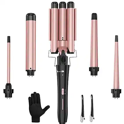 Front. Vulpecula Spade - Curling Wand Set, Curling Iron Interchangeable 3 Barrel Wand Curler with Ceramic Tourmaline Professional 5 in 1 Wand.