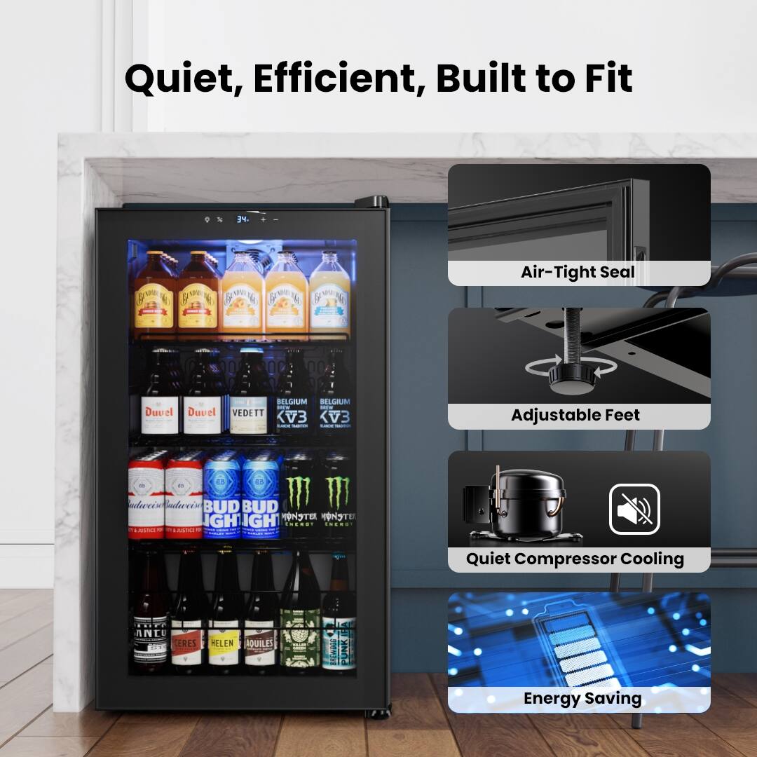 Quiet, Efficient, Built to Fit

- Air-Tight Seal
- Adjustable Feet
- Quiet Compressor Cooling
- Energy Saving