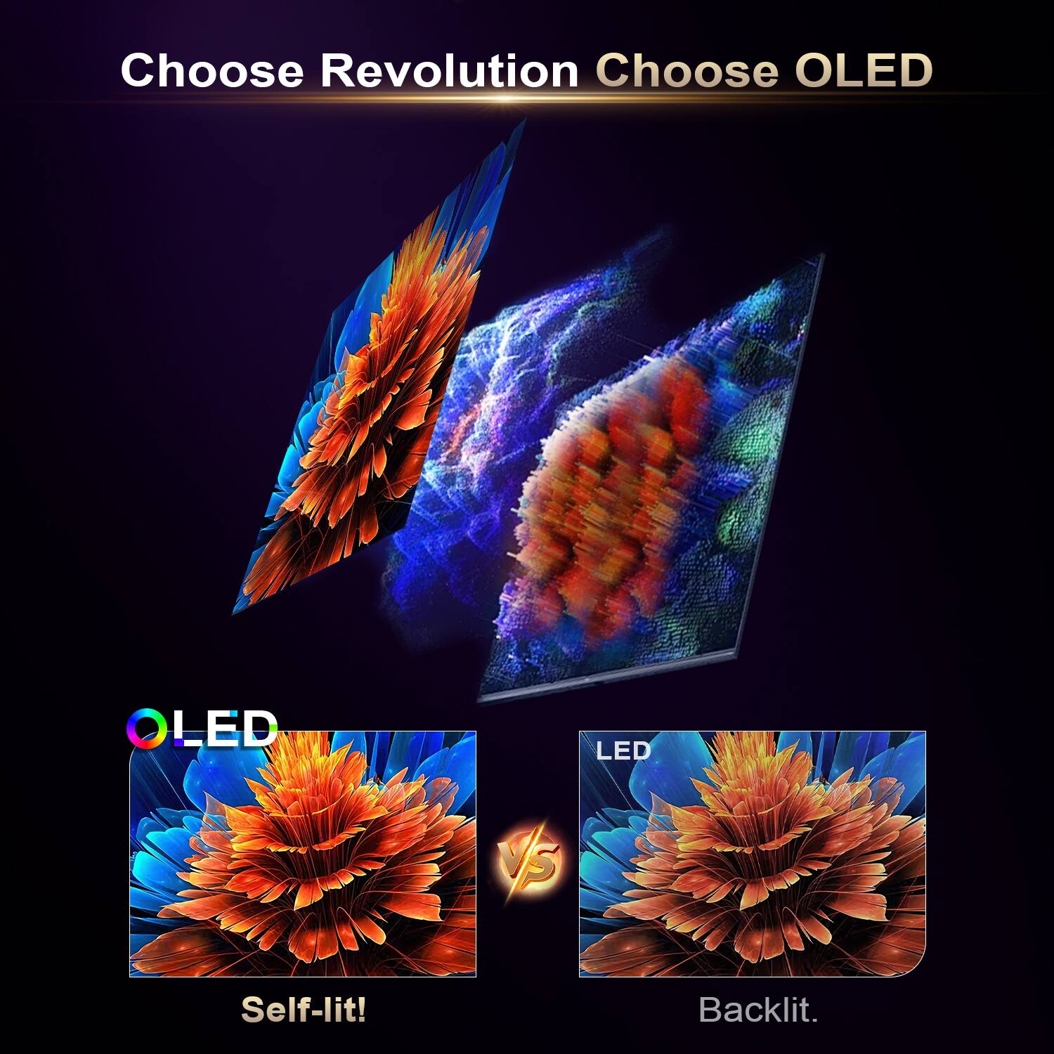 Choose Revolution Choose OLED

LED
LED

Self-lit!
Backlit.