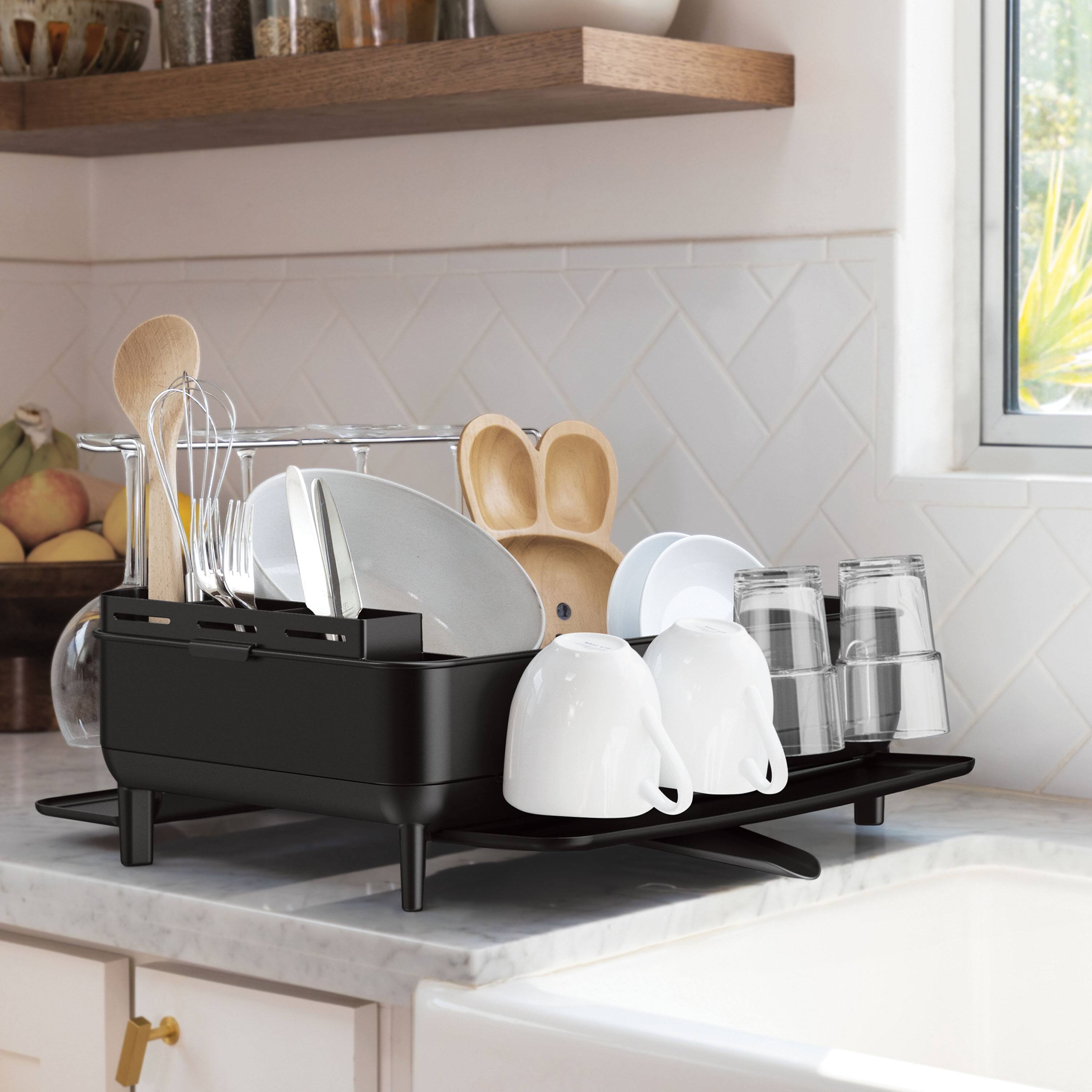 Alt View 3. simplehuman - steel frame dishrack, matte black steel - Matte Black.