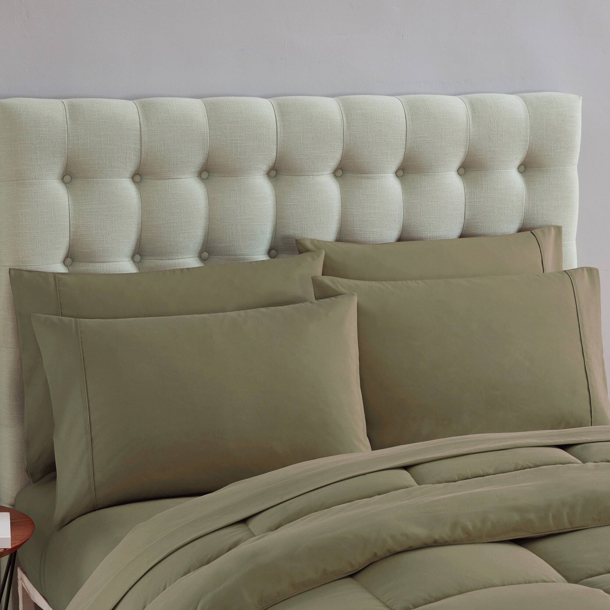 Angle. Sweet Home Collection - All Season Reversible Bed-in-A-Bag Solid Color Comforter & Sheet Set, Twin - Sage.