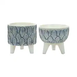 BreeBe - Geometric Leaf Planter with Legs (Set of 2) - White, Blue
