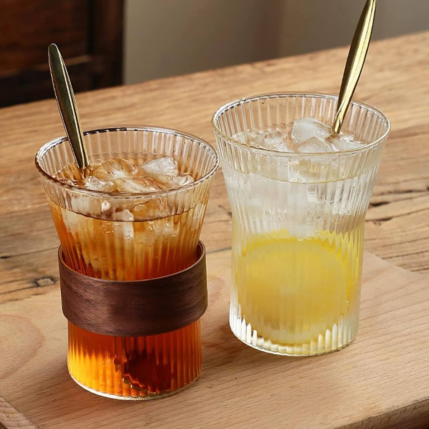 Alt View 1. Jay Import - Clear Set of 4 Old Fashion Glasses with Wood Band 9.47OZ. - Clear.