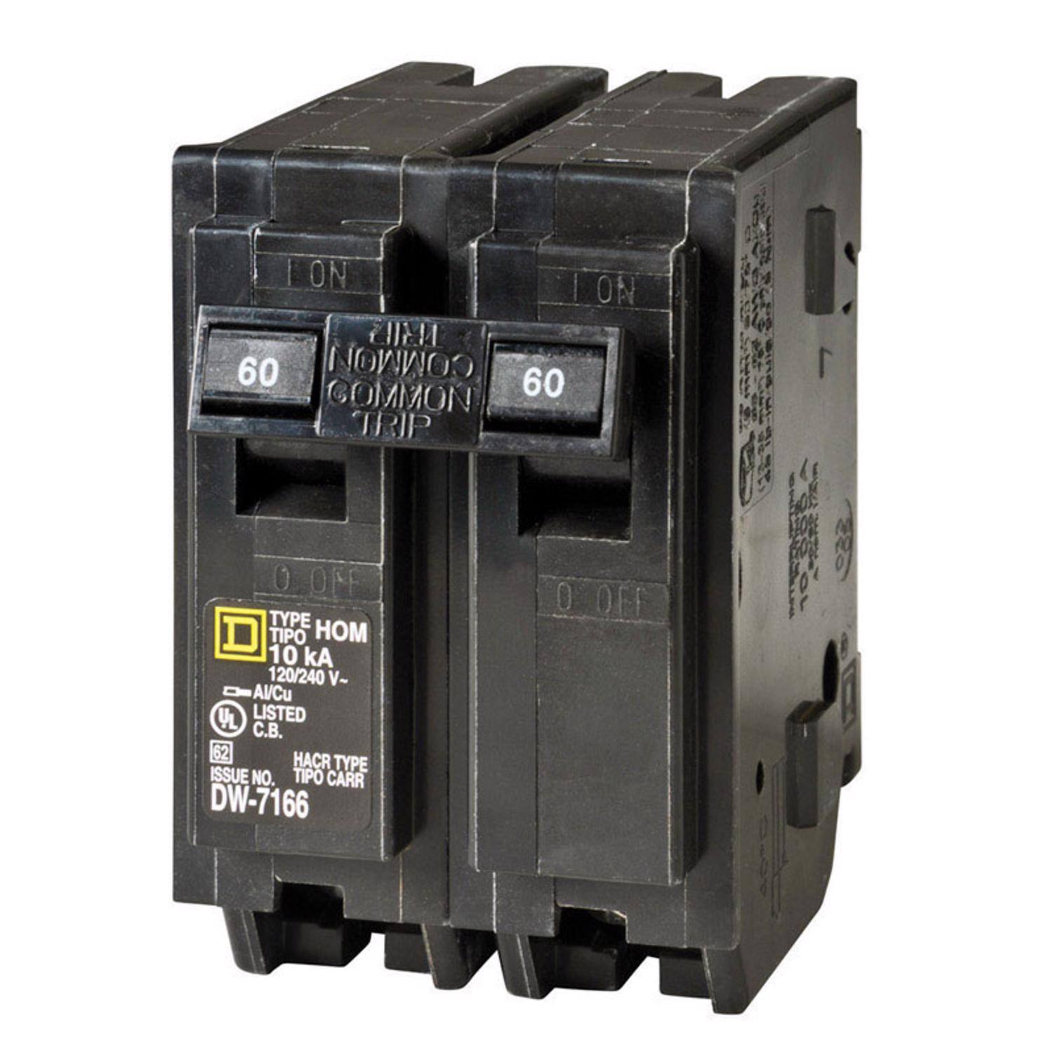 ON LON BIG 60 COMMON TRIP
1 0 OFF TYPE TIPO HOM 10 kA 120/240 V LISTED .. 62 HACR TYPE ISSUE NO. TIPO CARR DW-7166