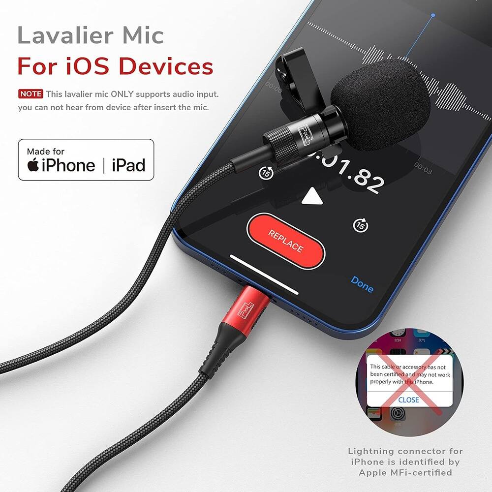 Angle. MOSZAR LLC - MFi-Certified Mic for iPhone/iPad – Lightning Compatible, 5ft Cable, Vlogging & Streaming - Black.