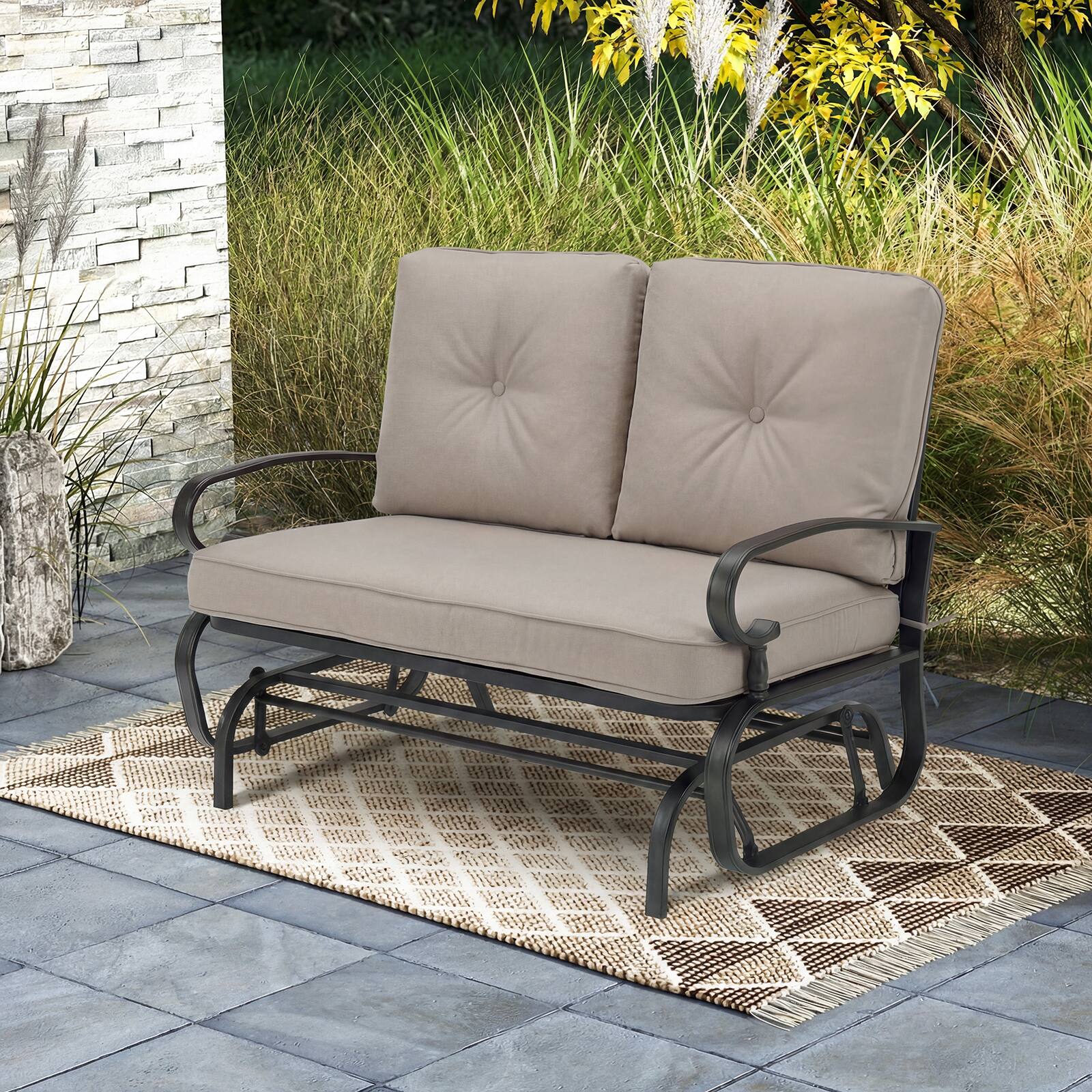 Alt View 3. Gymax - Gymax Patio Swing Glider Chair Rocking Loveseat Bench for 2 Persons w/ Beige Cushions - Beige.