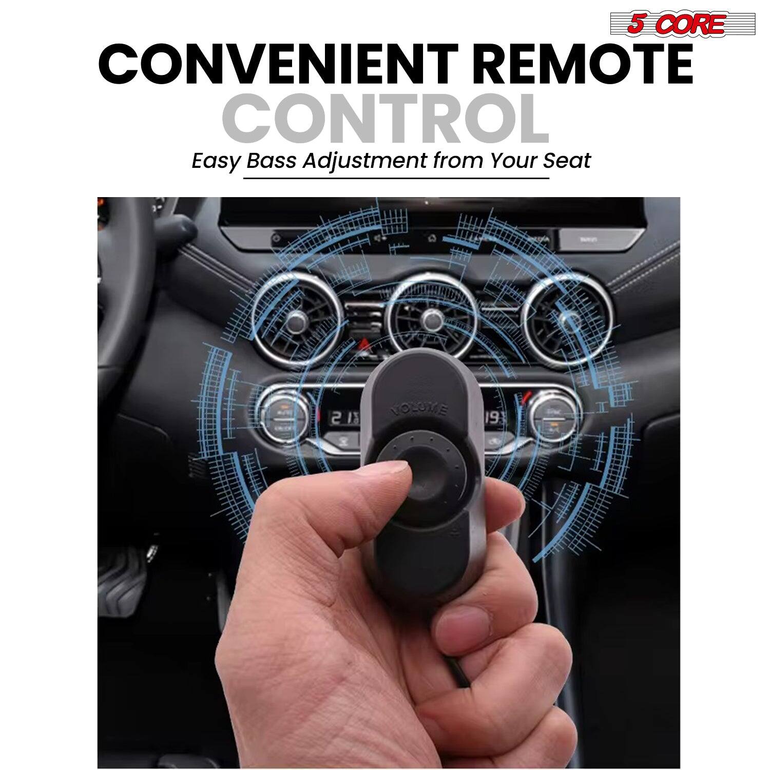 5 CORE CONVENIENT REMOTE CONTROL, Easy Bass Adjustment from Your Seat, 15 VOLUME, 19