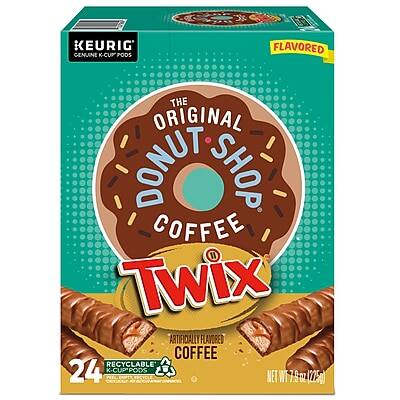 KEURIG  
GENUINE K-CUP PODS  

FLAVORED  

THE ORIGINAL DONUT SHOP COFFEE  
TWIX  

ARTIFICIALLY FLAVORED COFFEE  

24 K-CUP PODS  

RECYCLABLE  

NET WT 7.9 OZ (125g)