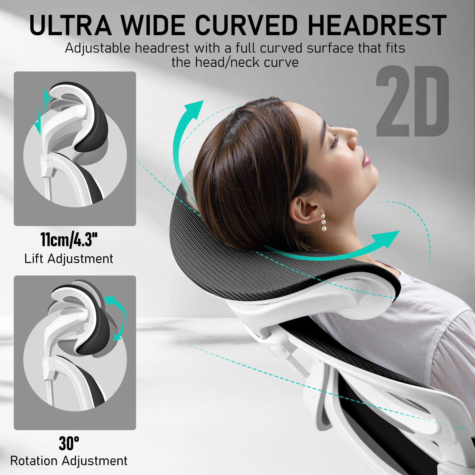 KERDOM - High Back Ergonomic Office Chair, Breathable Mesh Desk Chair with Lumbar Support, Flip-up Arms, Computer Gaming Chair - White - Thumbnail 3