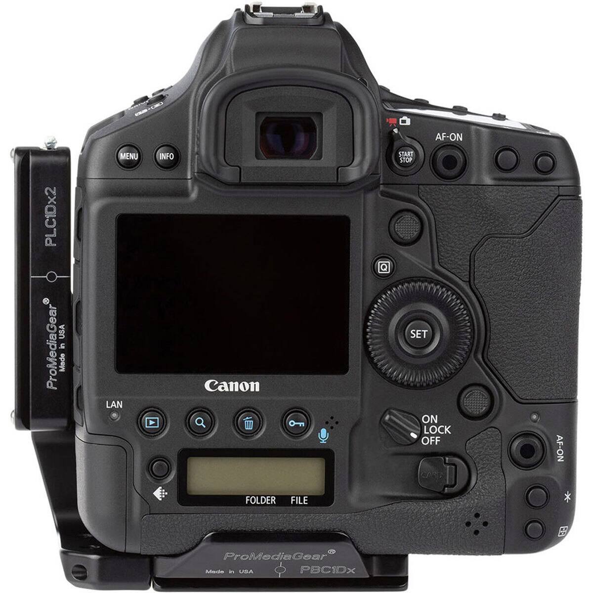 AF-ON  
PLCDx2  
USA  
ProMediaGear  
Made in  
MENU  
LAN  
INFO  
Canon  
Omn  
START STOP  
SET  
ON LOCK OFF  
AF-ON  
FOLDER FILE  
8  
ProMediaGear  
Made in ABU  
PBC1DX