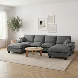 Anysun - U-Shape Chenille Cloud Sectional - 6-Seater Sailboat Design with Movable Ottomans for Living Room & Apartment - Gray