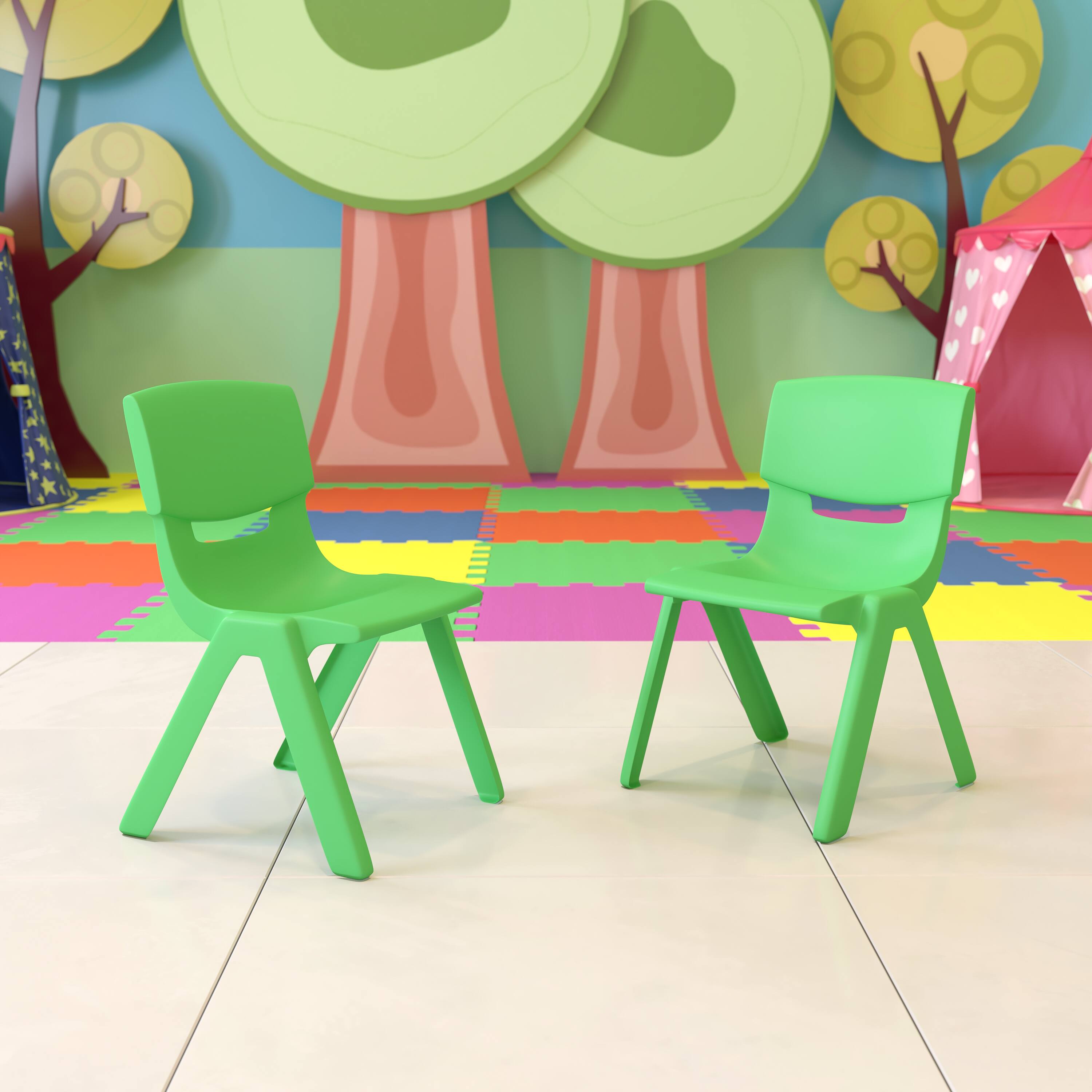 Alt View 2. Emma + Oliver - 2 Pack Plastic Stack School Chair with 13.25"H Seat, K-2 School Chair - Green.
