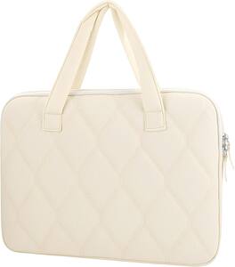 Fintie - Sleeve Case for MacBook Neo 13 Inch, Air 13 Inch, Pro 13/14 Inch,Quilted Diamond Puffer Carrying Case with Luggage Strap - Cream Beige