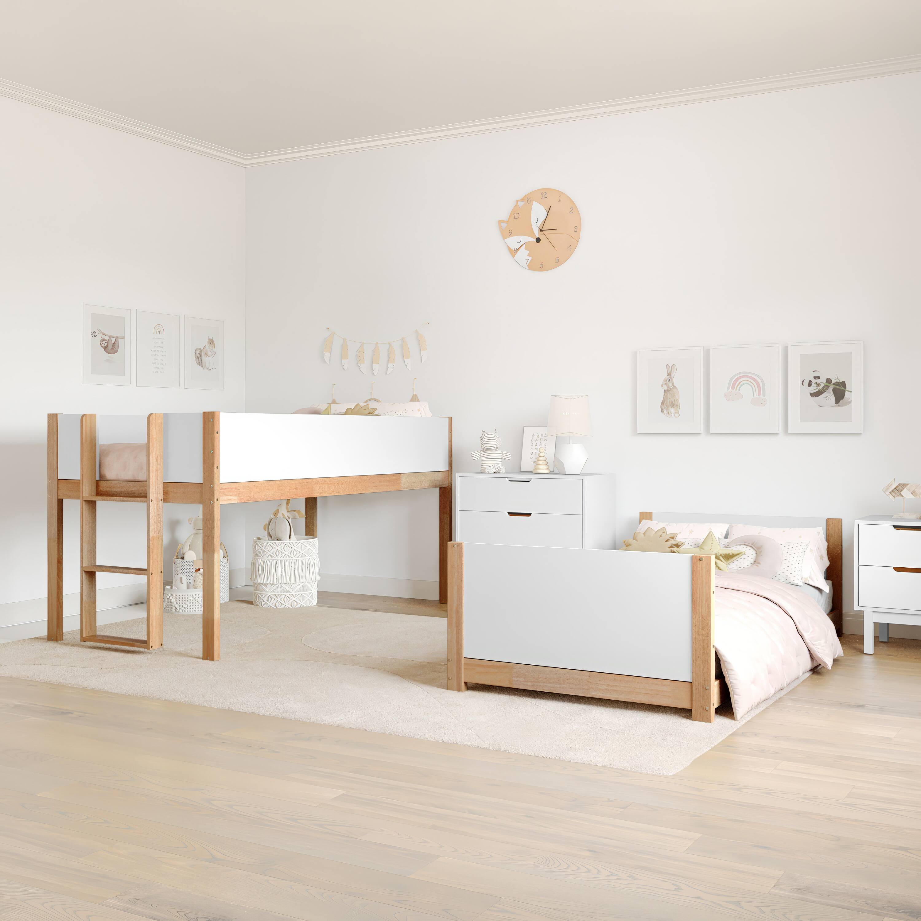 Alt View 2. Flash Furniture - Dallas Bunk Bed Twin Over Twin, Convertible Solid Wood Bunk Bed Frame with Ladder for Kids, No Box Spring Needed in Whit - White.