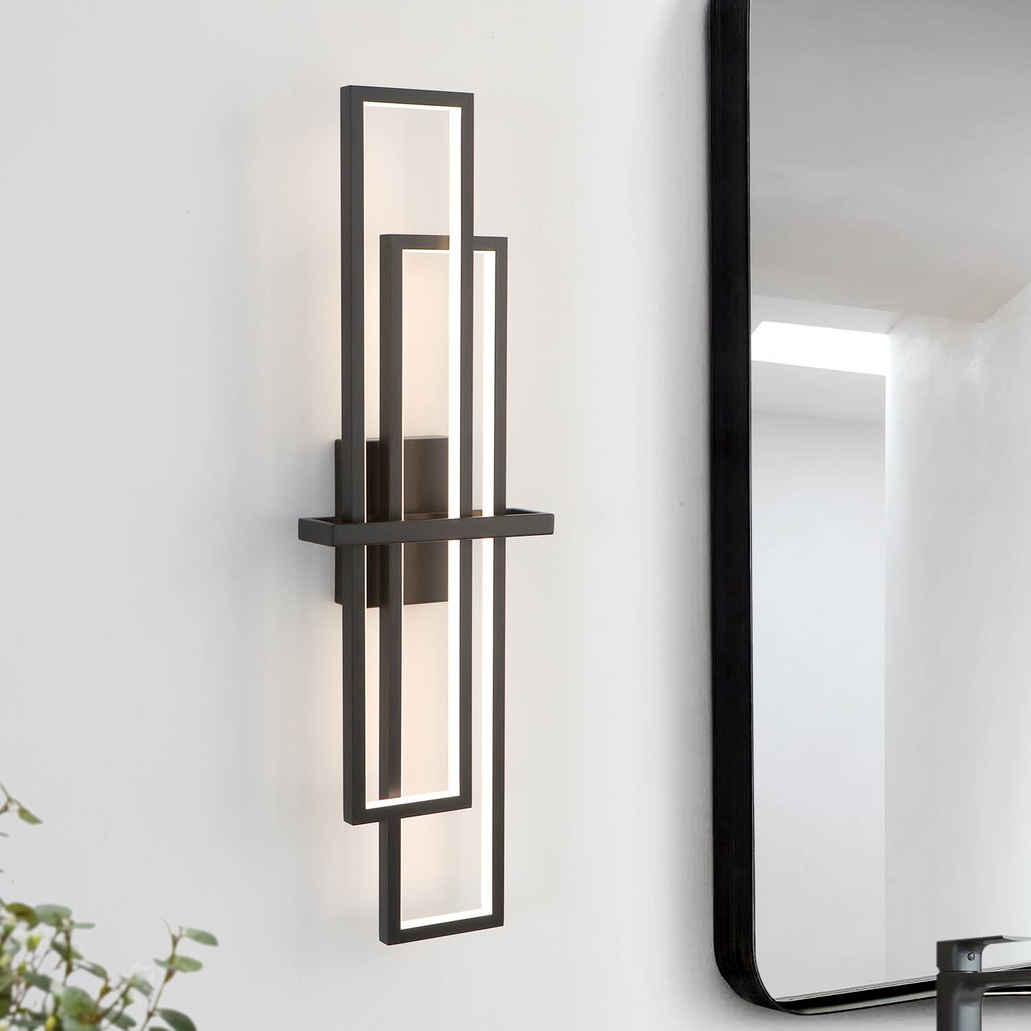 Alt View 1. Umeiluce - 32 Inch LED Flush-Mounted Wall Sconces Light Warm Light Switch Dimmable Hardwired - Matte Black.
