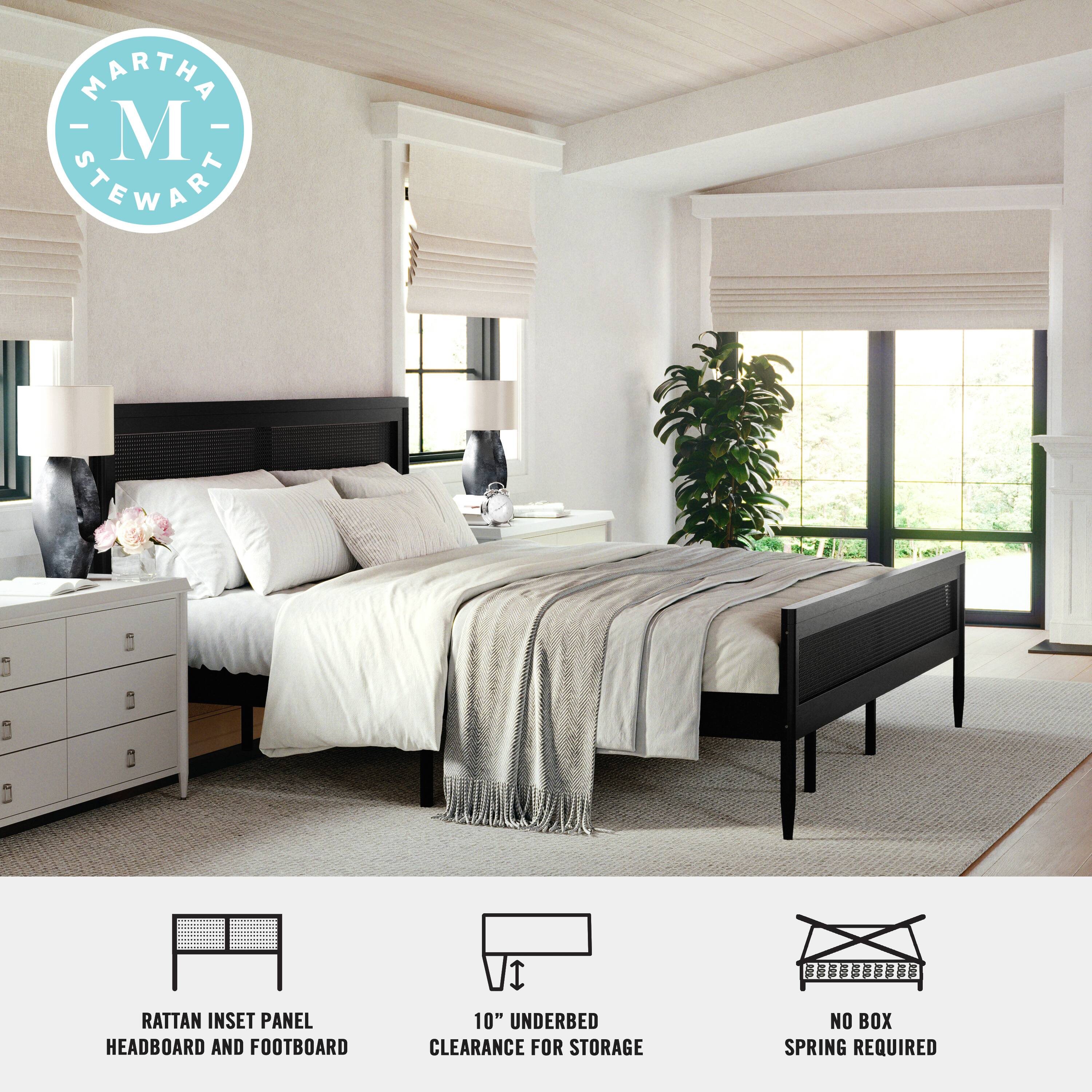 Martha Stewart Rattan Inset Panel Headboard and Footboard. 10" Underbed Clearance for Storage. No Box Spring Required.
