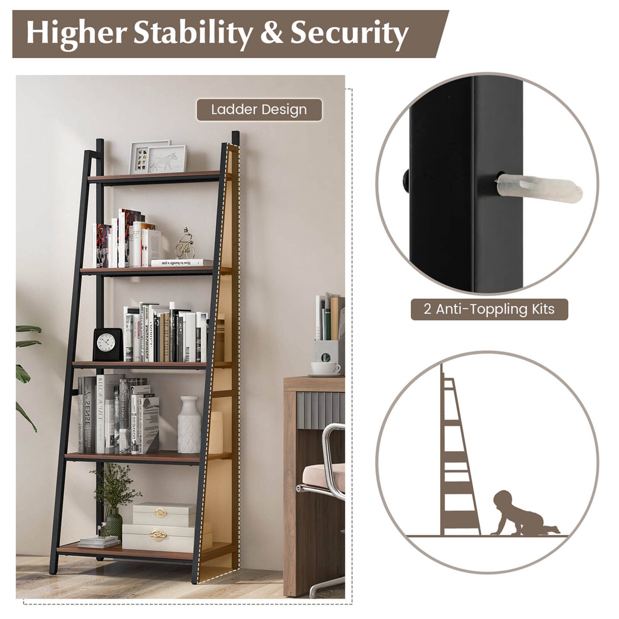 Higher Stability & Security

Ladder Design

2 Anti-Topping Kits