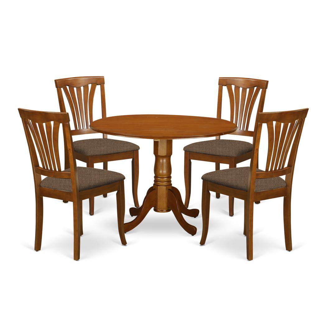 Back. East West Furniture - DLAV5-SBR-C 5 Pc small Kitchen Table set-round Table and 4 Kitchen Dining Chairs - Saddle Brown.