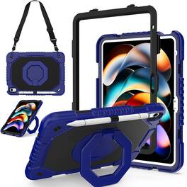 Dteck - Shockproof Case for Apple iPad (A16) 11" 2025 & iPad 10th Gen 10.9" with Strap & 360° Stand,Rugged Cover+Plastic Stylus - Blue