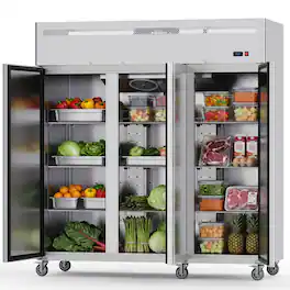 Coolake - 72” 54 Cu.ft Commercial Refrigerator Top Mount with 3 Doors for Restaurant Garage Bakery - Stainless Steel