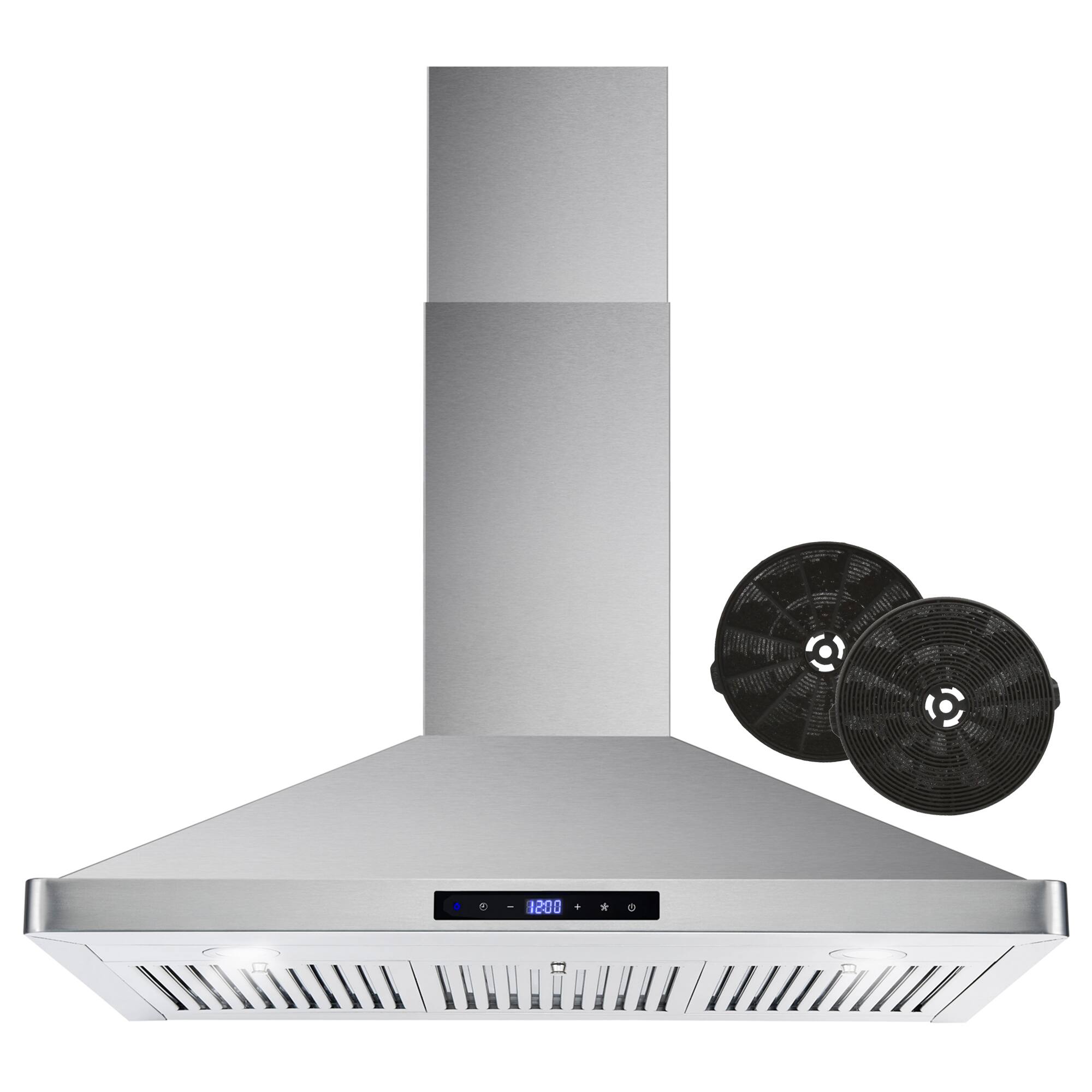 Front. COSMO - 36 in. Vista Collection 380 CFM Ductless Wall Mount Range Hood, Touch Controls, LED Lights - Stainless Steel.