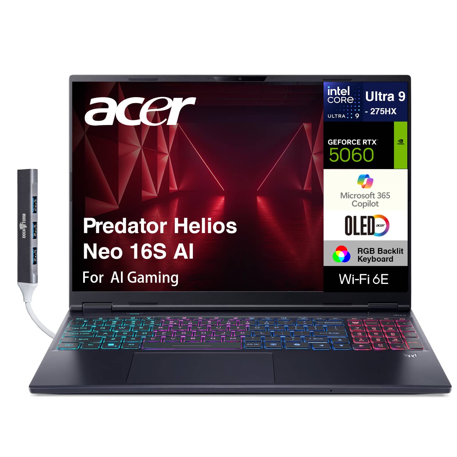Acer - Predator Helios Neo 16S AI Laptop 16.0 WQXGA (Intel Ultra 9- 275HX, 32GB DDR5, Win 11 Pro) w/USB Hub - Obsidian Black