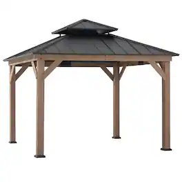 SUNJOY - Wooden 11’ x 11’ Outdoor Steel Hardtop Gazebo
