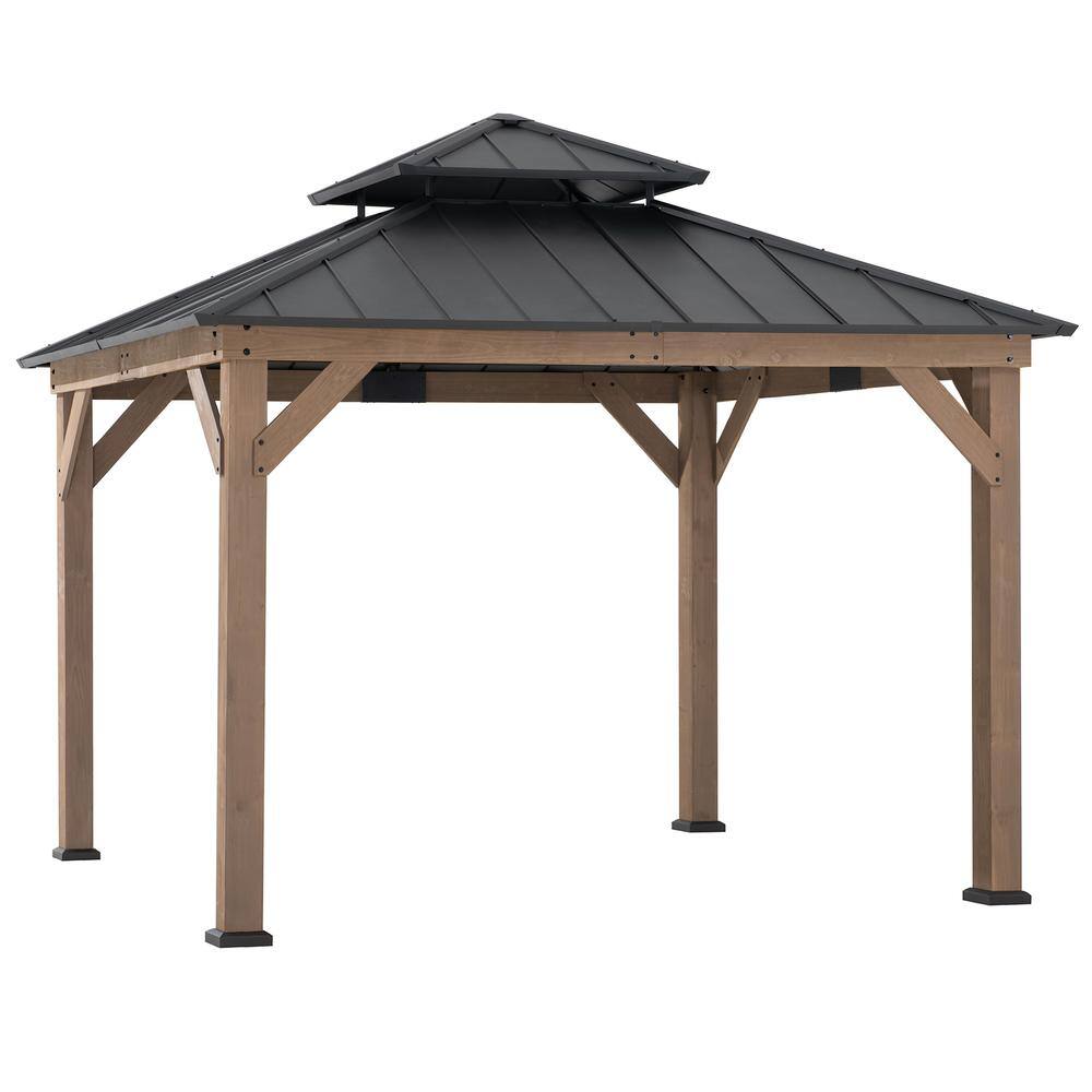 SUNJOY - Wooden 11’ x 11’ Outdoor Steel Hardtop Gazebo