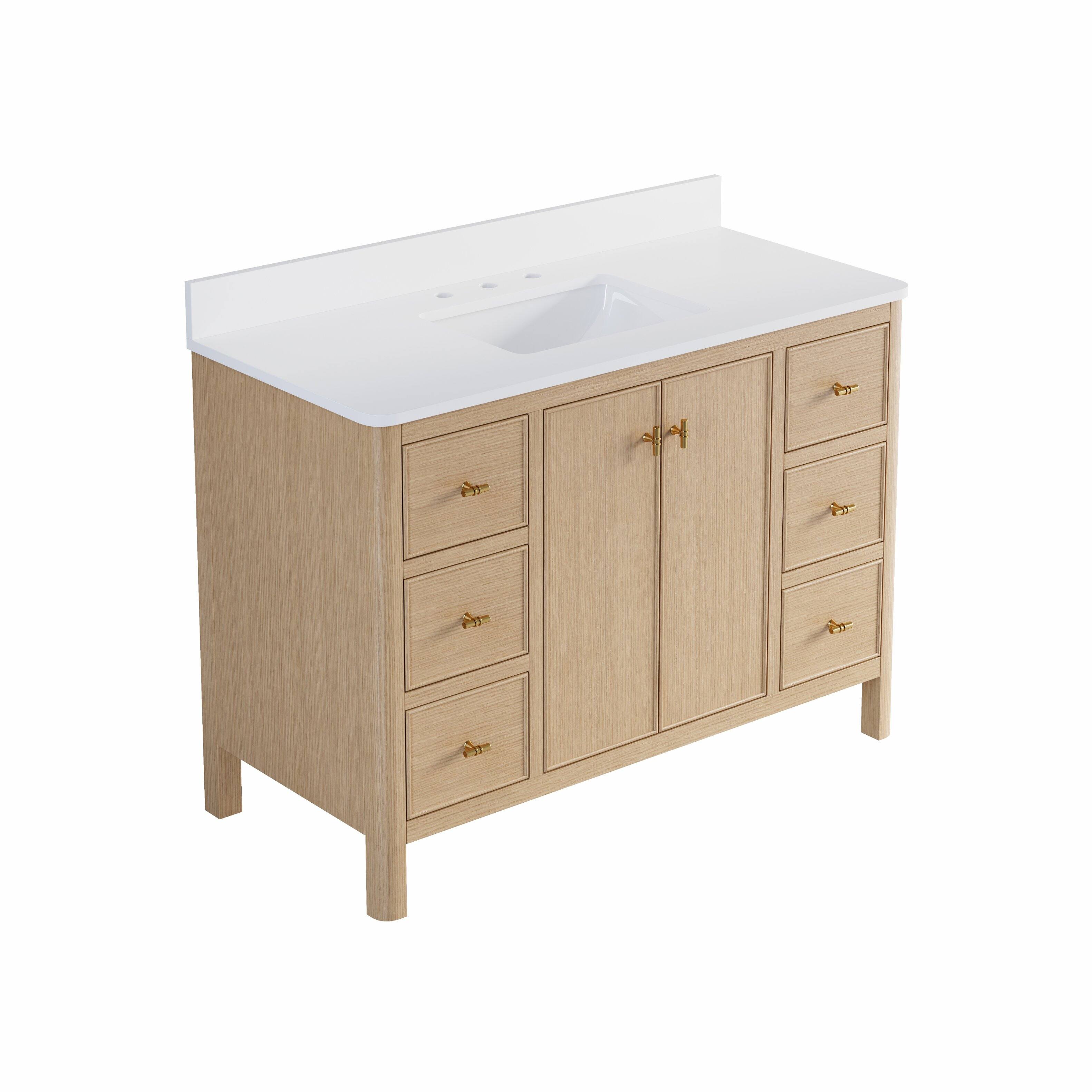 Alt View 8. WELLFOR - LORIN 48 in. Solid Wood Bath Vanity with Quartz Top, Single Sink, Soft Close, Assembled - OAK.