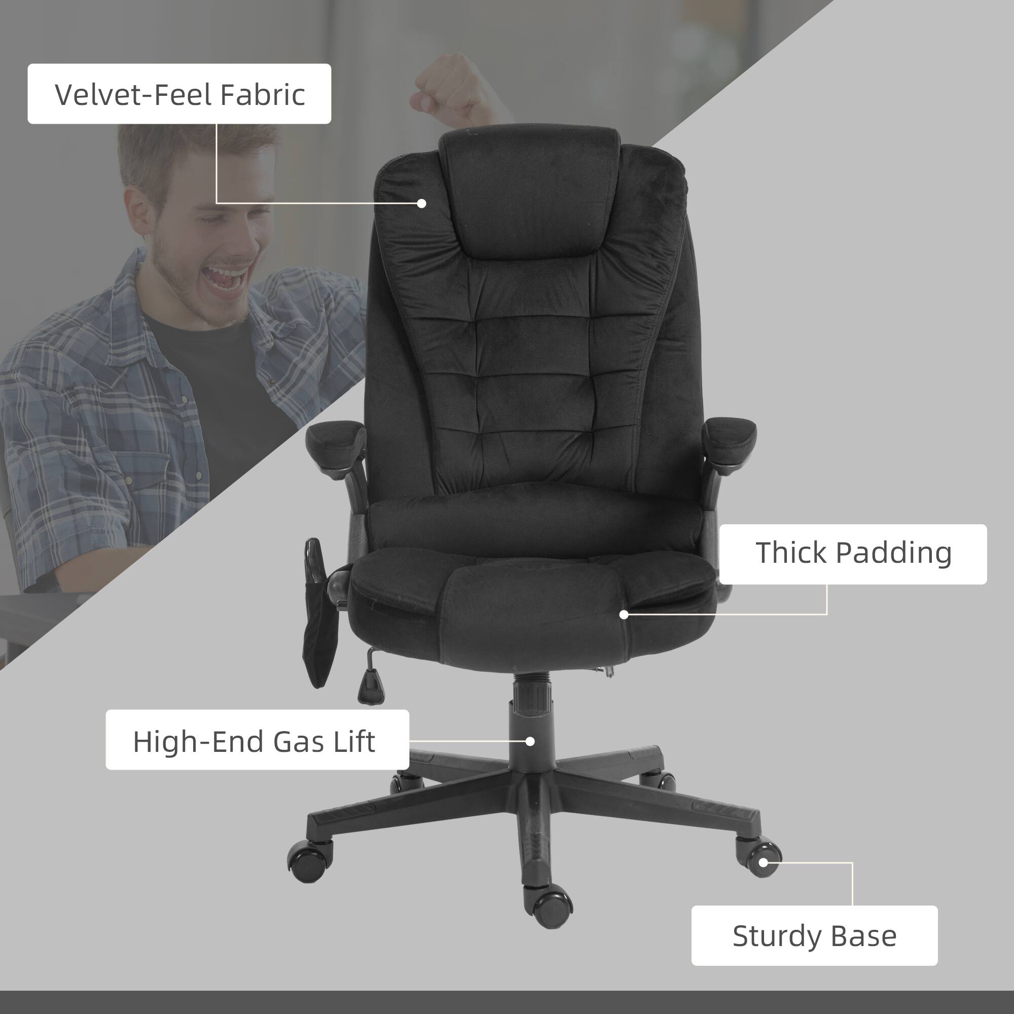 Velvet-Feel Fabric, Thick Padding, High-End Gas Lift, Sturdy Base