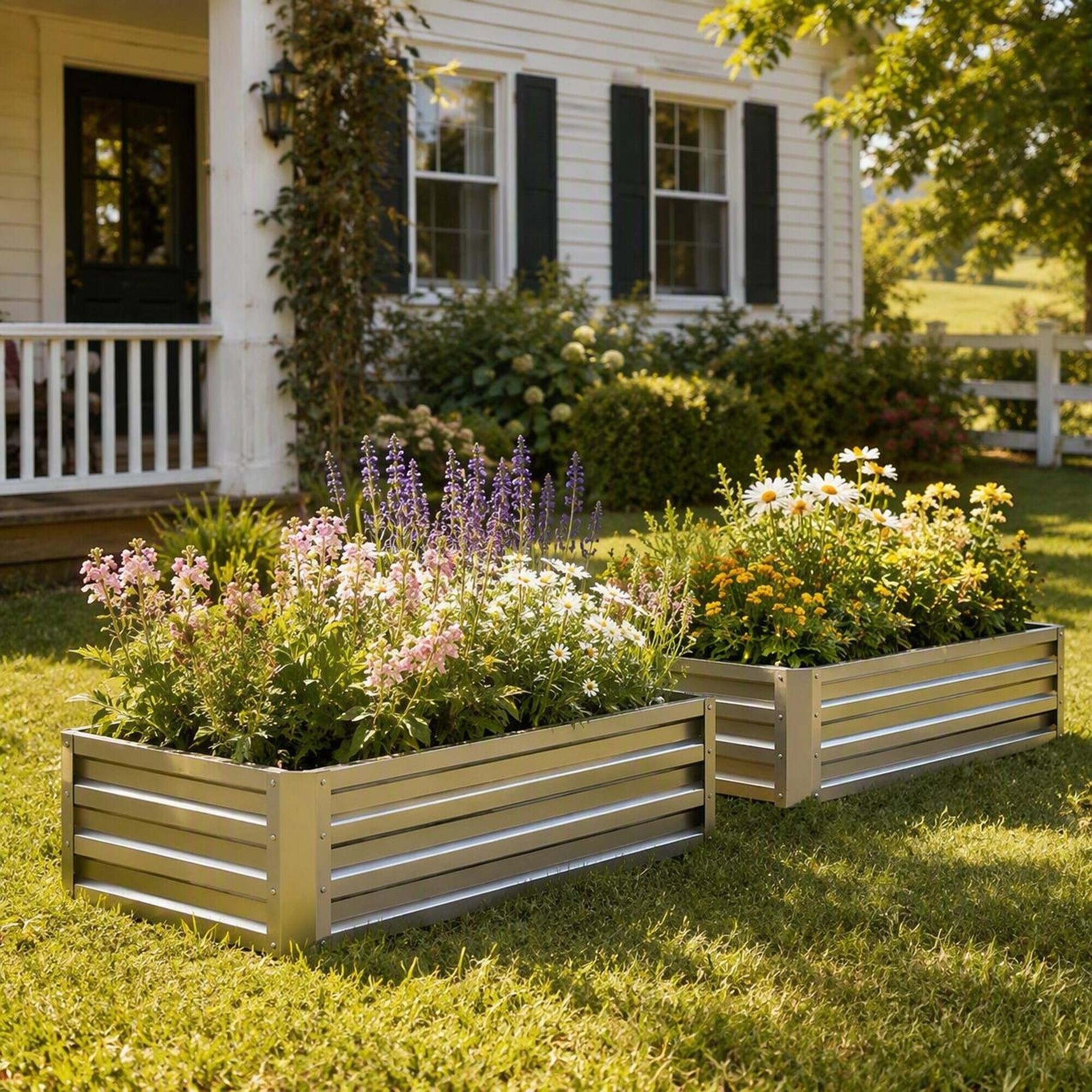 Angle. RYHNUYNE - Galvanized Steel Raised Garden Bed 47.25x23.5x12 Inch Open Bottom Planter Box for Vegetables Flowers Silver - Silver.