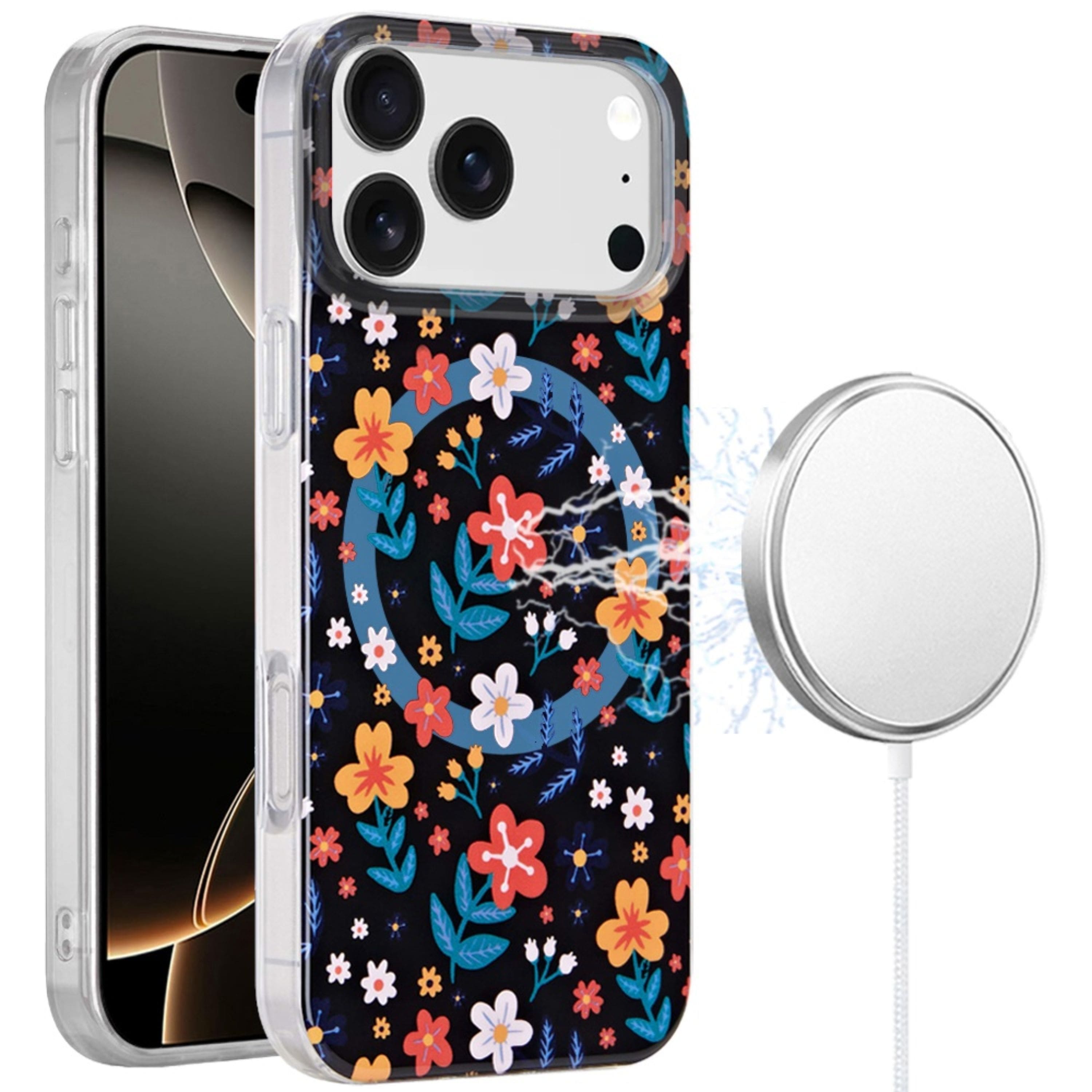 Kitcheniva - IMD Dual Layer Magnetic Circle Cover Phone Case With Tempered Glass For iPhone 17 Pro Max Nightly Floral - Black price history on PriceWatchPro