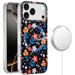 Kitcheniva - IMD Dual Layer Magnetic Circle Cover Phone Case With Tempered Glass For iPhone 17 Pro Max Nightly Floral - Black