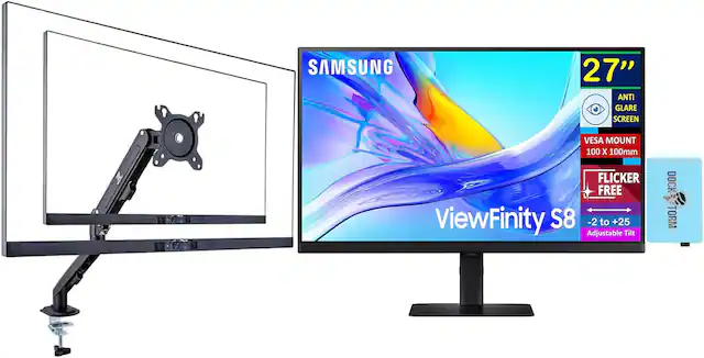 SAMSUNG 27" ANTI GLARE SCREEN VESA MOUNT 100 X 100mm FLICKER FREE ViewFinity S8 -2 to +25 Adjustable Tilt DOCK TORM