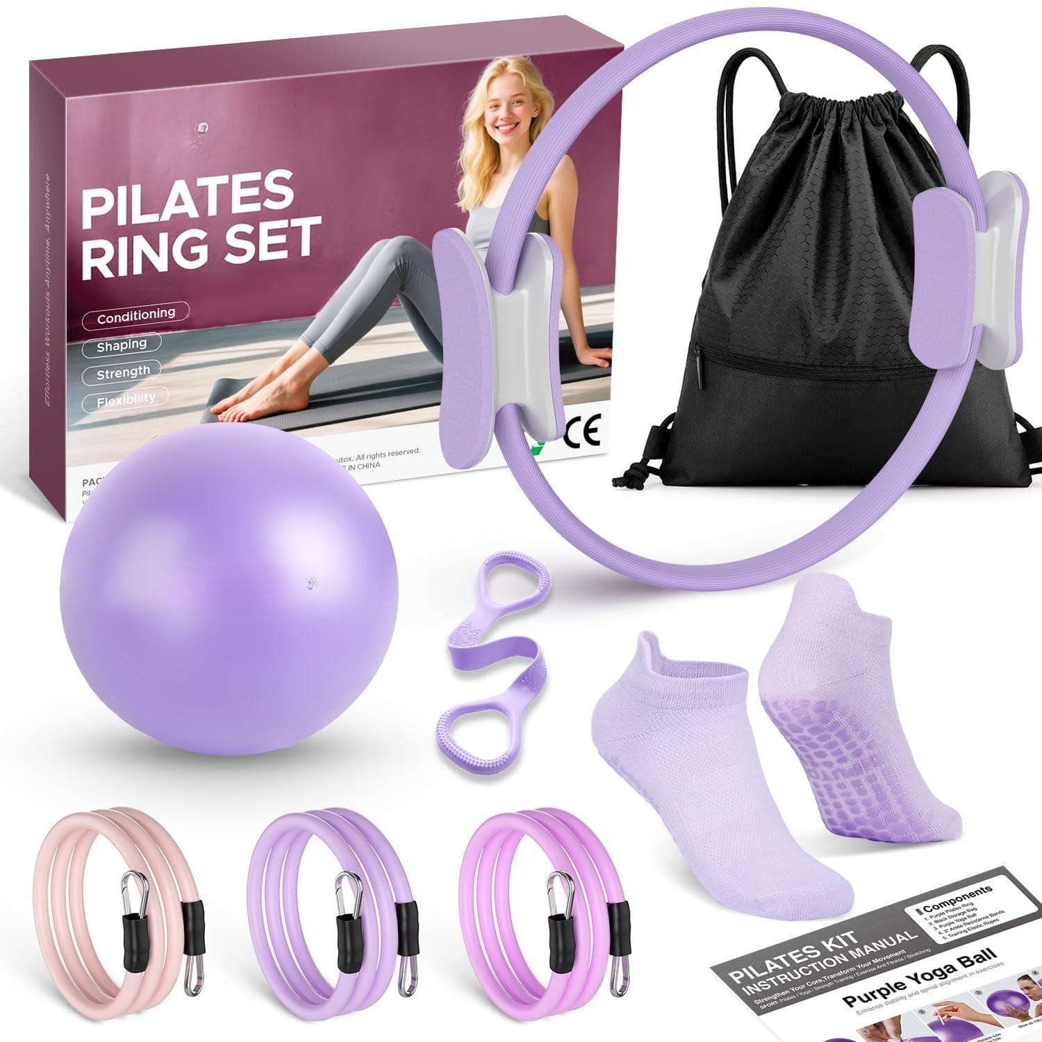 Stylel Star - Pilates Ring Kit Women Equipment Home Workout Exercise Ball Resistance Bands Yoga Fitness portable For Accessories Set - 10 Count(Pack of 1)